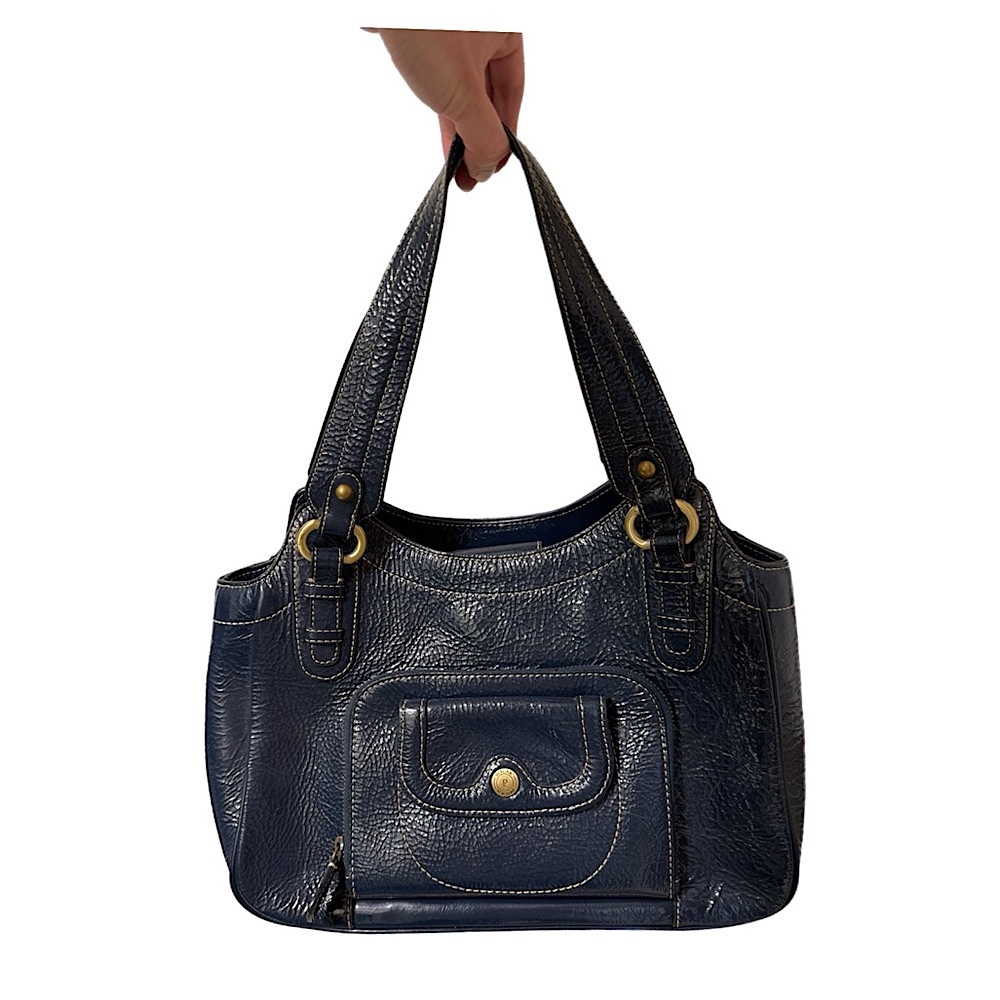 Perlina Y2K Blue Patent Leather Shoulder Bag Purse 90s Minimalist